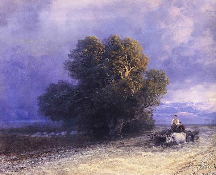 Ox Cart Crossing a Flooded Plain, Ivan Aivazovsky